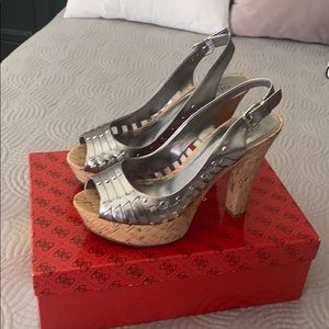 Guess silver leather sandal heel